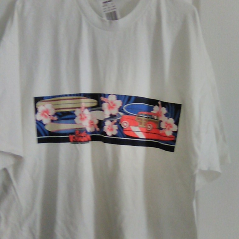 New Unisex White/Floral Hawaiian T-Shirt (XL)